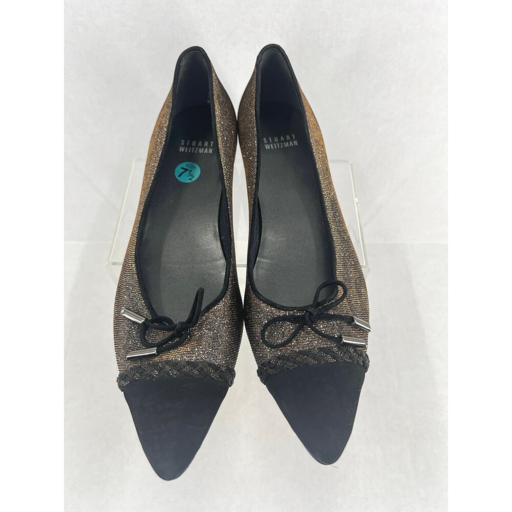Stuart Weitzman Gold/Silver Glitter and Suede Ballet Flats